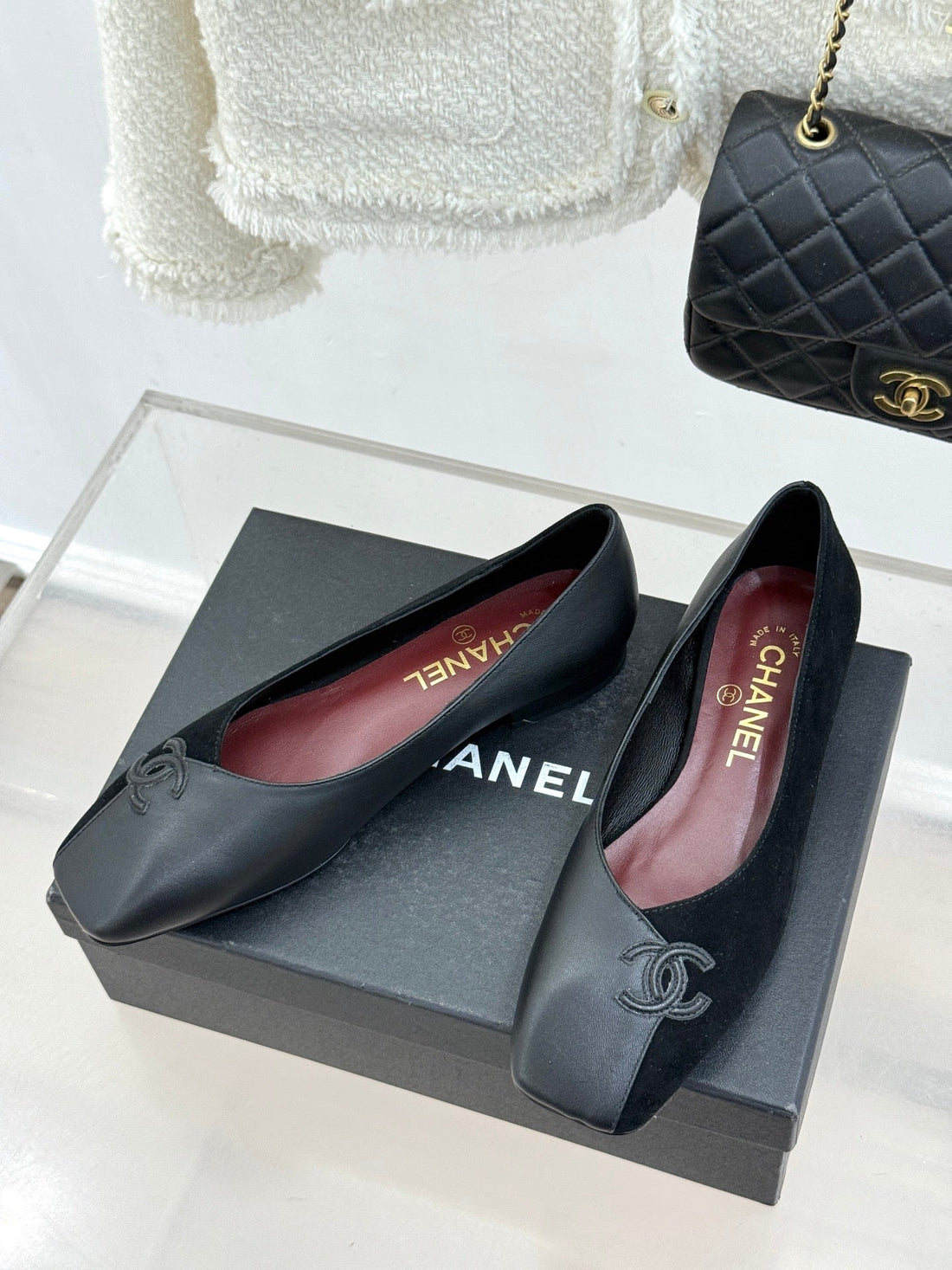 CC 26S Double C Patchwork Ballet Flat Black Gray In Deerskin Cowhide 706367