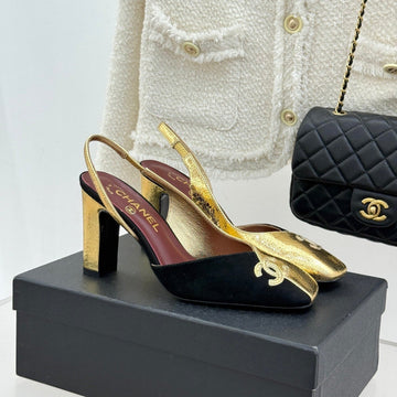 Chanel 26S Slingback 85MM Gold Black In Customized Leather 706357
