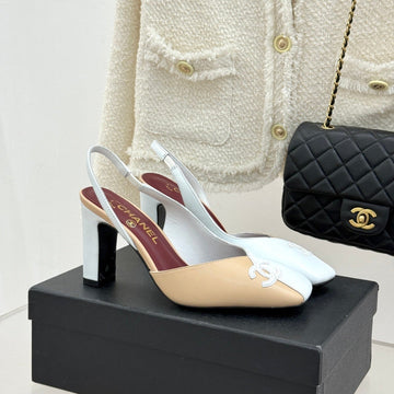 Chanel 26S Slingback 85MM Beige White In Cowhide 706355