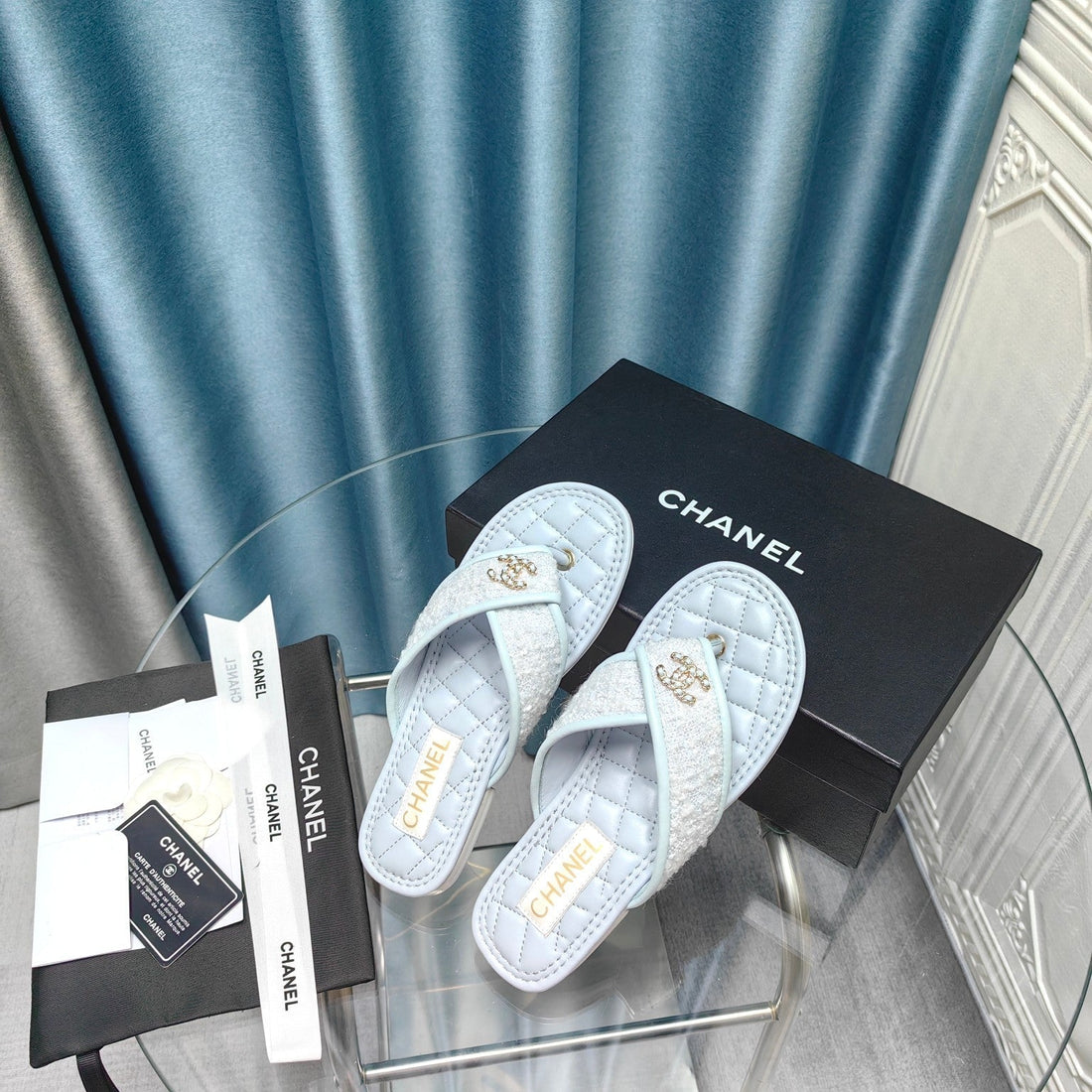 Chanel 26P Flip-Flops Light Blue In Woven 712313