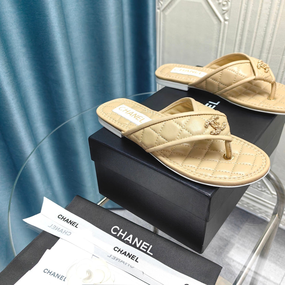Chanel 26P Flip-Flops Beige In Calfskin 712315