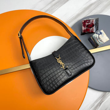 YSL Le 5 À 7 Hobo Bag 25CM Black In Crocodile Pattern 285546