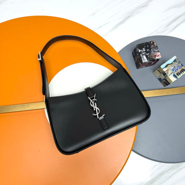 YSL Le 5 À 7 Hobo Bag 25CM Black With Silver Hardware In Cowhide 285552