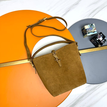 YSL Le 5 À 7 Bucket Bag 20CM Camel Brown In Suede 285621