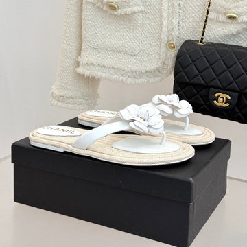 Chanel 26C Camellia Rope-Soled Flip-Flops White In Sheepskin 717717