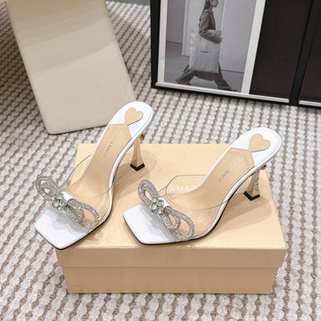 Mach & Mach 26 High Heels Crystal Sandals 95 White In Leather 722822