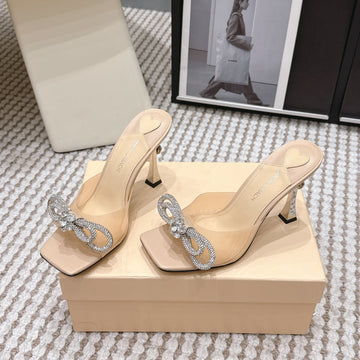 Mach & Mach 26 High Heels Crystal Sandals 95 Beige In Leather 722819