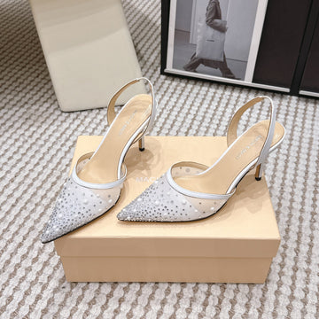 Mach & Mach 26 Pointed Toe High Heels 85 Crystal White In Sheepskin 722818