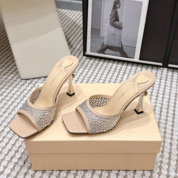 Mach & Mach Embellished Mules 95 Nude Beige In Leather Diamonds 722810