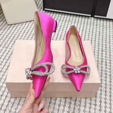 Mach & Mach 26SS Rhinestone Bow Flats Pink In Silk 722451