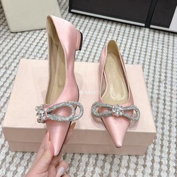 Mach & Mach 26SS Rhinestone Bow Flats Light Pink In Silk 722450