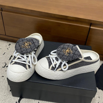 Chanel 26 Mules Casual Grey White In Fabric 729325