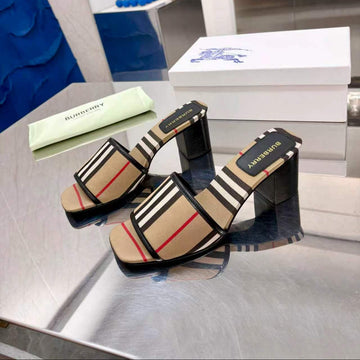 Burberry Chunky Heel 55MM Sandals Brown In Cowhide 729744