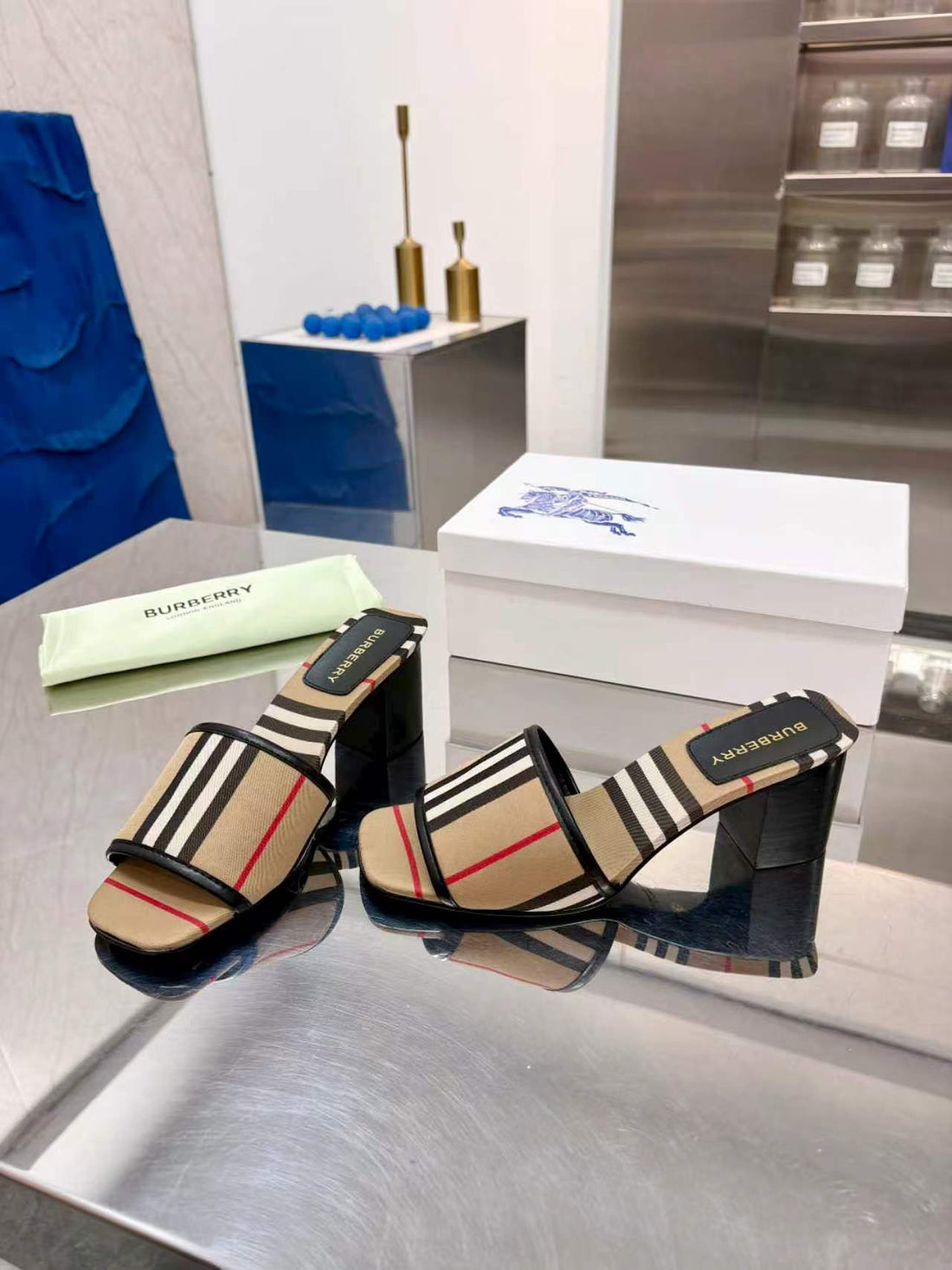 Burberry Chunky Heel 55MM Sandals Brown In Cowhide 729744