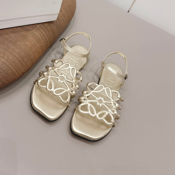Loewe 26 Sandal Champagne Metallic In Sheepskin 738809