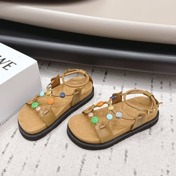 Loewe X Paula's Ibiza Anagram Pebble Bead Sandals Light Brown In Sheepskin 738798