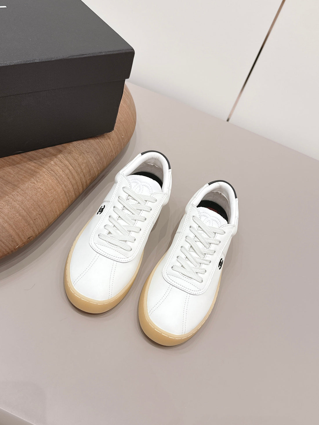 Chanel 26 Round Toe Platform Casual Shoes White In Cowhide 739425