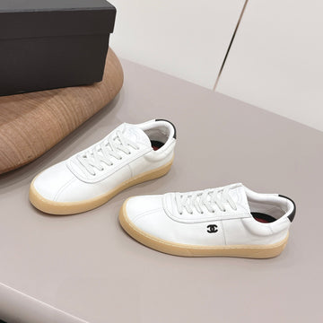 Chanel 26 Round Toe Platform Casual Shoes White In Cowhide 739425