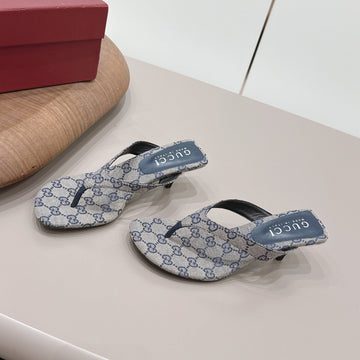 Gucci 26 Round Toe Flip-Flops 60 Navy Blue In Jacquard Fabric 739377