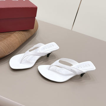 Gucci 26 Round Toe Flip-Flops 60 White In Sheepskin 739372