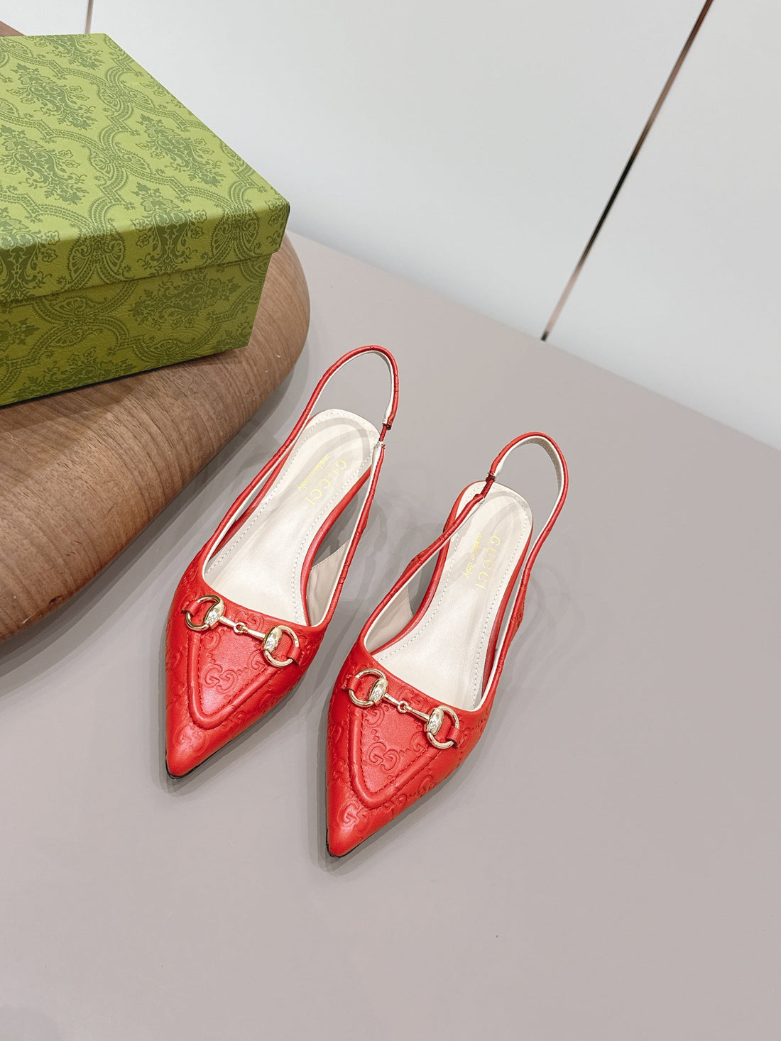 Gucci 26 Slingback 45MM Embossed Single Red In Lamskin 739362