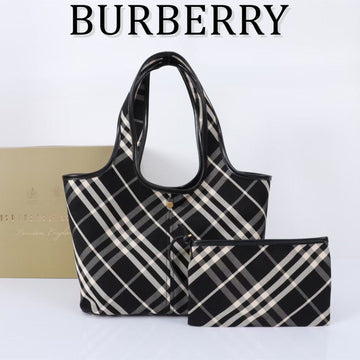Burberry Large Check Tote Bag 41CM Black In Calfskin