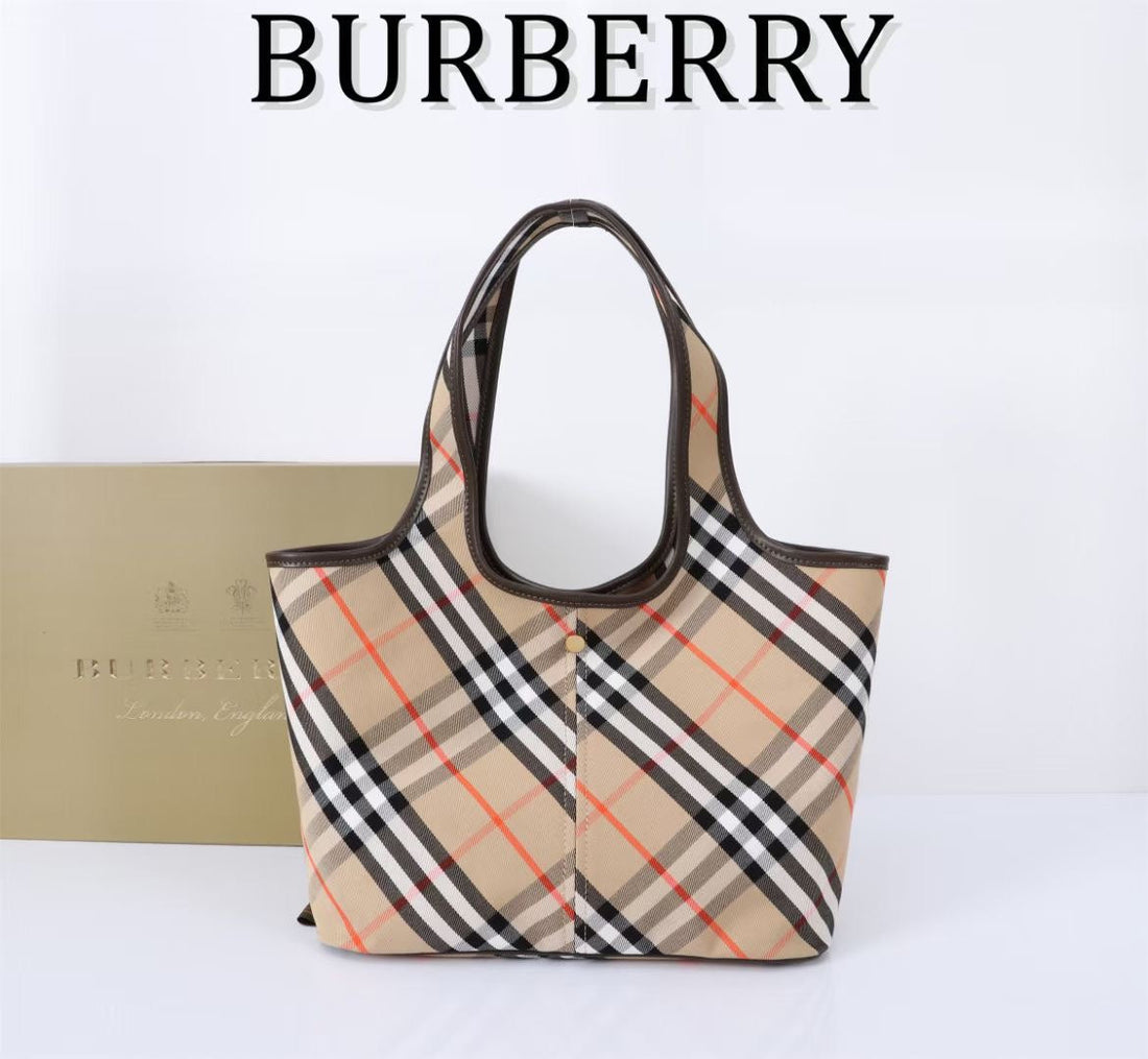Burberry Large Check Tote Bag 41CM Beige Brown In Calfskin