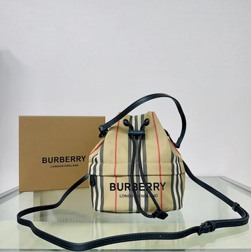 Burberry Phoebe Icon Stripe Bucket Bag 22CM Beige In Nylon