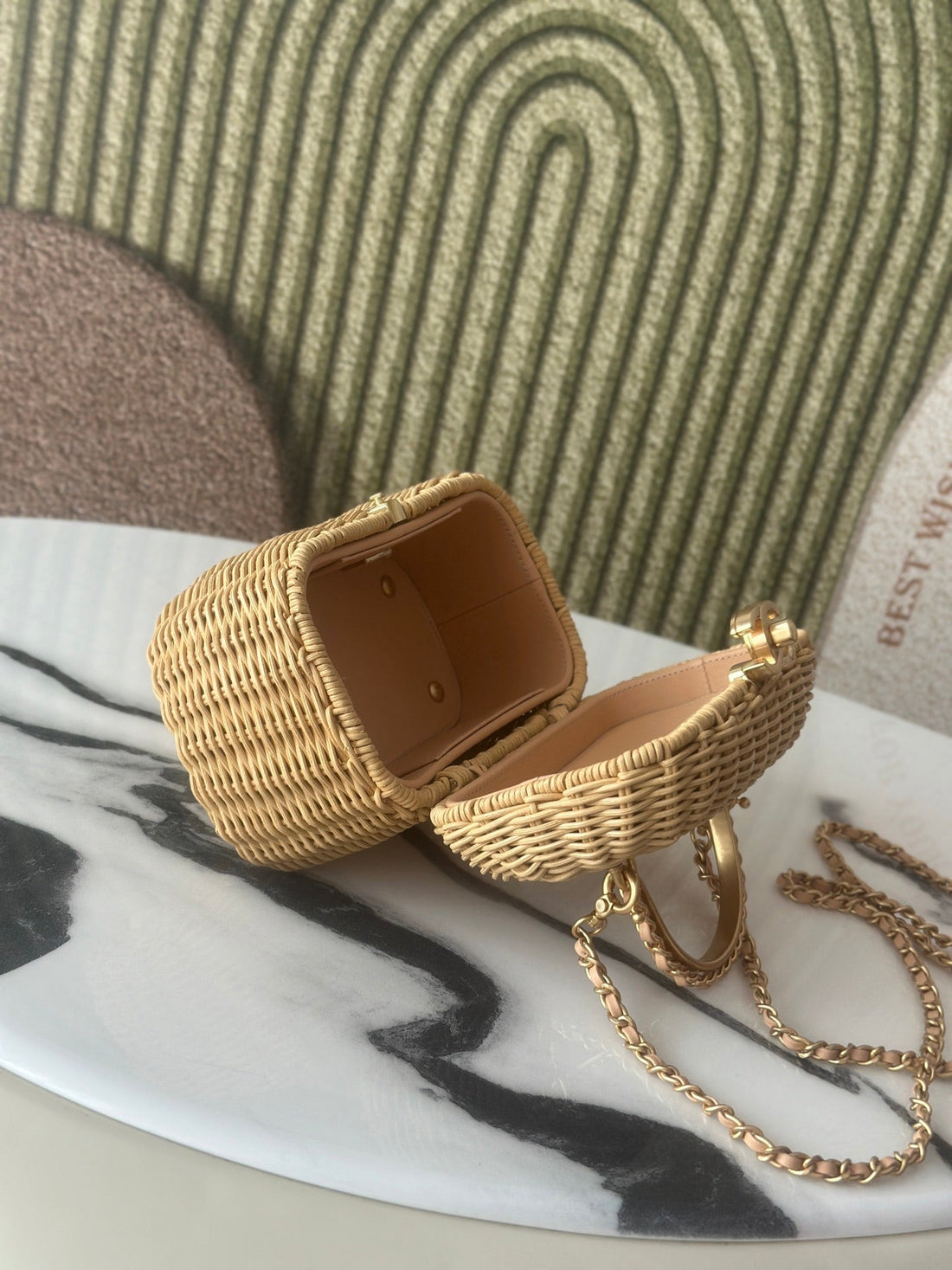Chanel 26C Vanity Case 19.5cm Straw Color In Woven Rattan