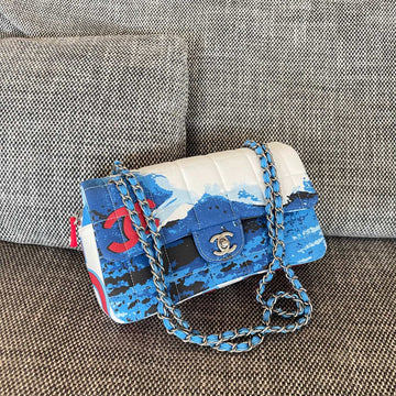 Chanel Surf Line Canvas Flap Bag Blue In Canvas