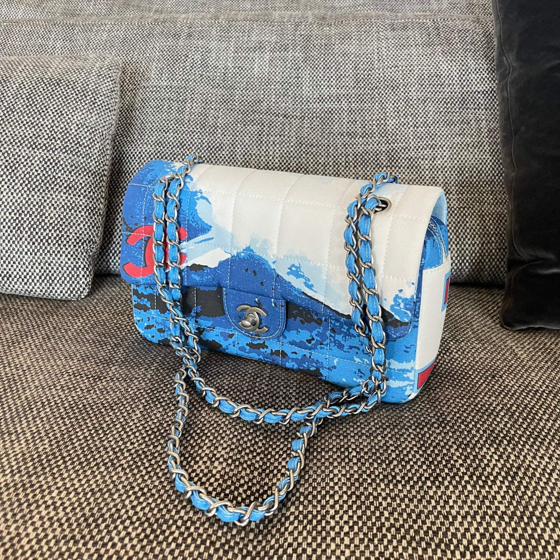 Chanel Surf Line Canvas Flap Bag Blue In Canvas