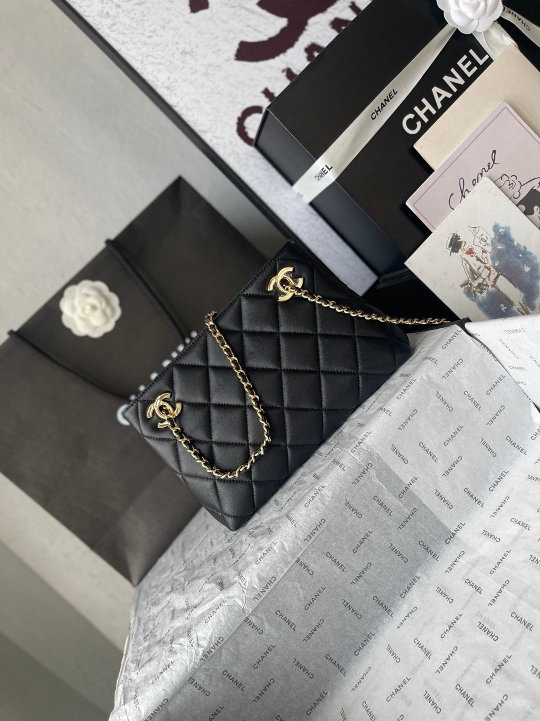 Chanel 26 Small Shopping Bag 24.5 Black In Lambskin