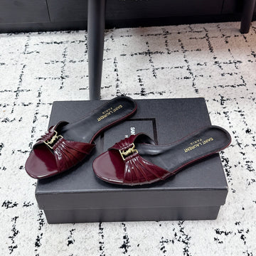 YSL Babylone Slides Burgundy In Cowhide 743657