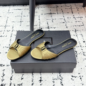 YSL Babylone Slides Gold Champagne In Silk 743654