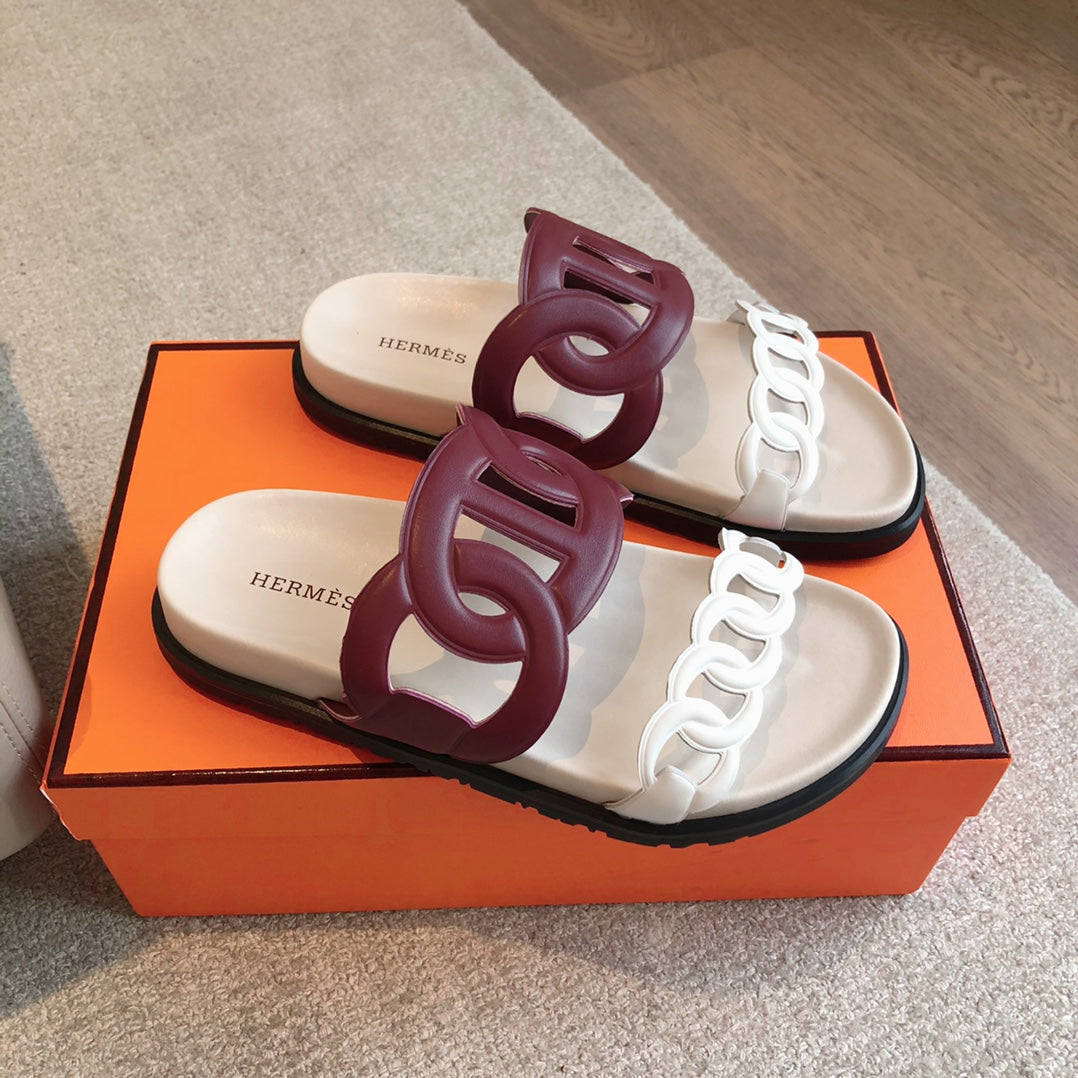 Hm Extra Sandal Burgundy White In Cowhide 743963