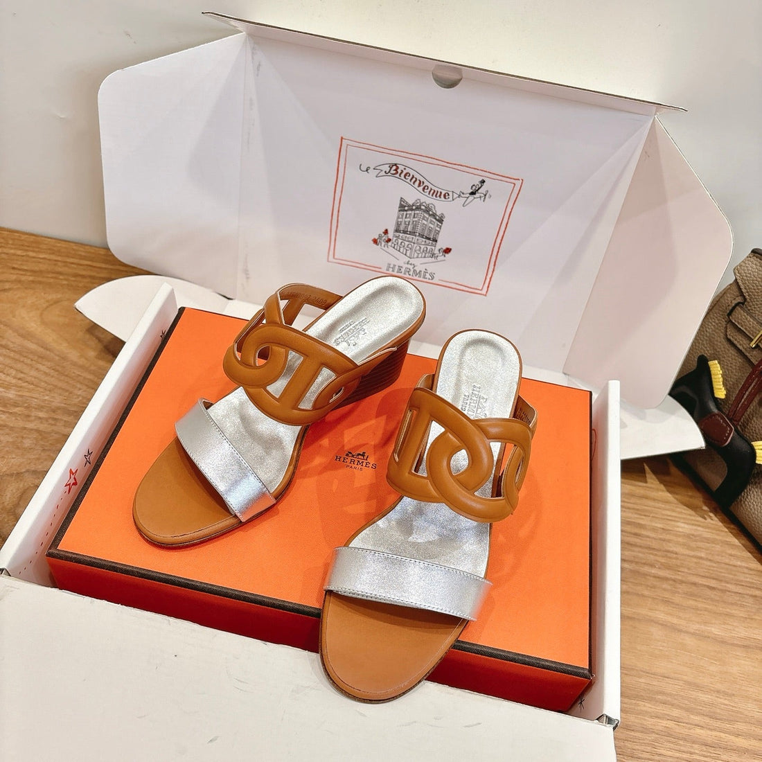 Hm Sandal 60 Light Brown Silver In Calfskin 743967