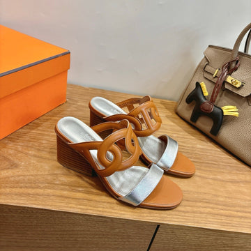 Hm Sandal 60 Light Brown Silver In Calfskin 743967