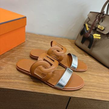 Hm Sandal Brown Silver In Calfskin 743976