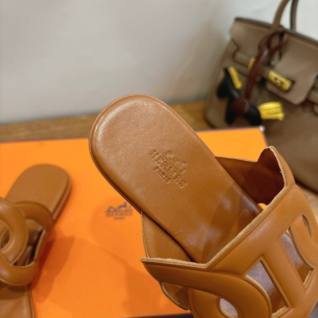 Hm Sandal Brown Silver In Calfskin 743976