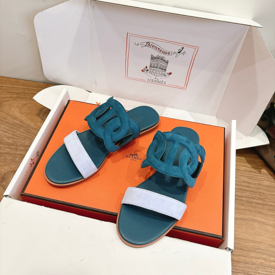 Hm Sandal Deep Teal In Suede 743983