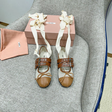 Miu 26 Ballet Flat Light Brown In Brushed Fabric 747431