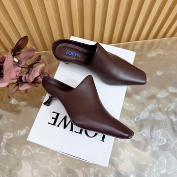 Loew Mule Slip-On Kitten Heel 45 Chocolate In Sheepskin 749402