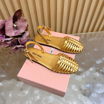 Miu Fisherman Sandal Gold In Cowhide 749062