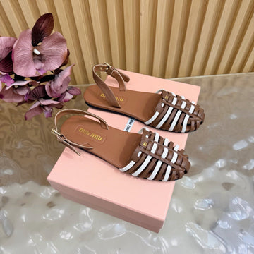 Miu Fisherman Sandal Brown White In Cowhide 749064