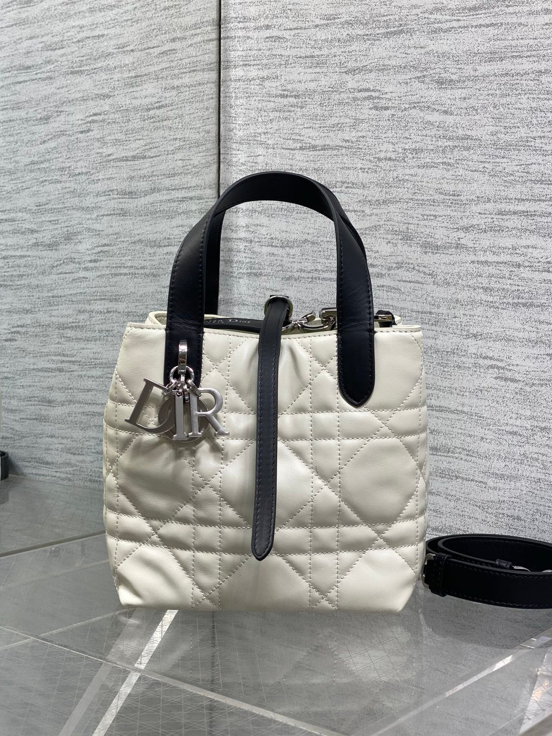 CD Toujours Vertical 18CM White Black In Cowhide 286398