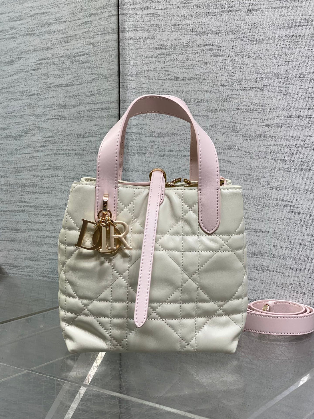 CD Toujours Vertical 18CM White Pink In Cowhide 286400