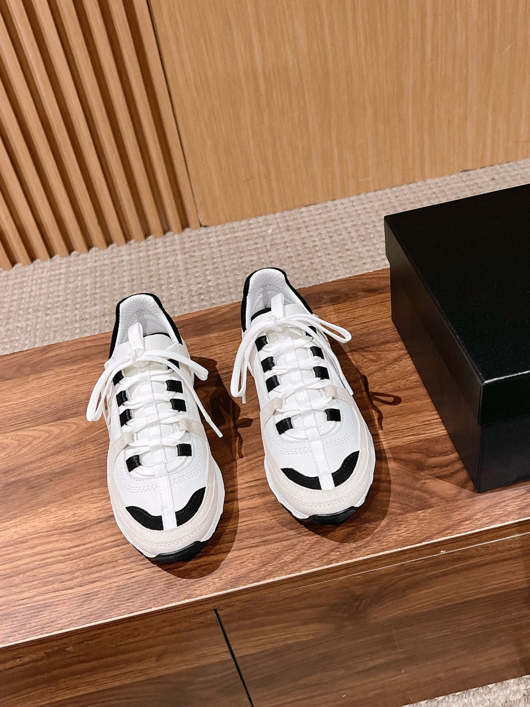 CC Sneaker Black Beige White In Leather 753929