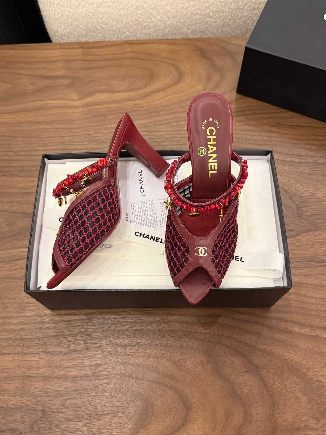 CC 26 Coco Beach Mules 80MM Burgundy In Mesh 757985