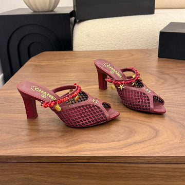CC 26 Coco Beach Mules 80MM Burgundy In Mesh 757985