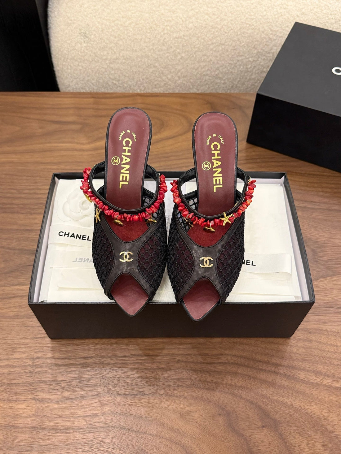 CC 26 Coco Beach Mules 80MM Black In Mesh 757984